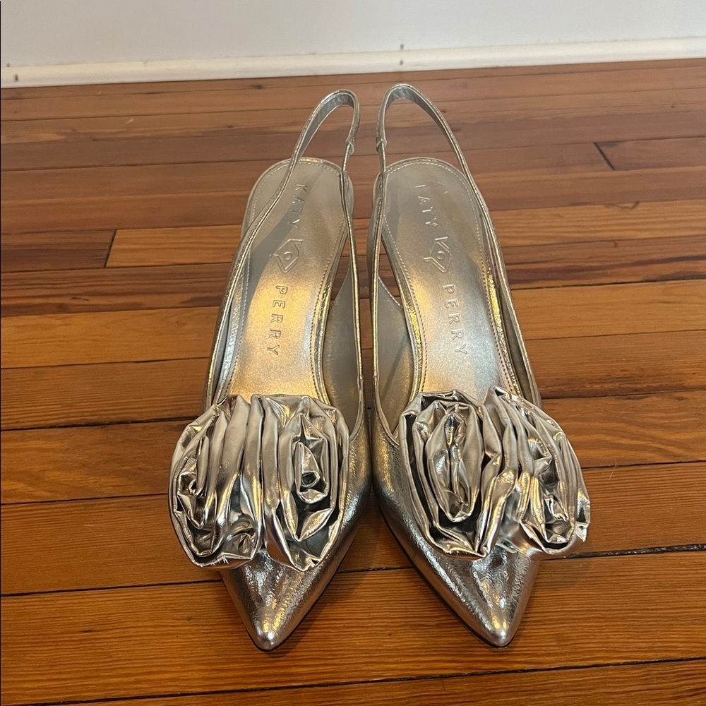 Katy Perry The Laterr  Pointed Toe Metallic Silver Slingback Heels Size 7.5 - Picture 6 of 13